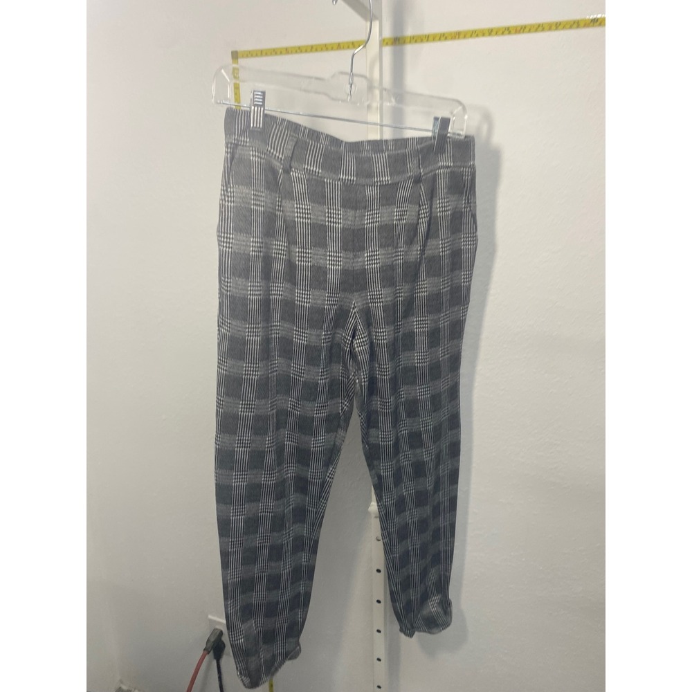 Ambiance Apparel Black White Plaid Trousers High Waist Tapered Leg Pants Medium